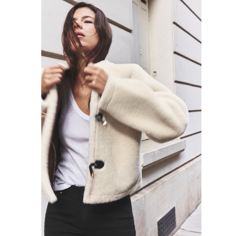 Zara FAUX FUR JACKET WITH FIREMAN CLASP - Picture 9 of 14